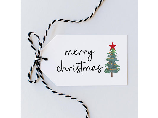 Custom Merry Christmas Tree Gift Tag/ Seasons Greetings 30 Text Colour Ribbon Options/ Match Your Colour Scheme/ Gift Bag Box Tag