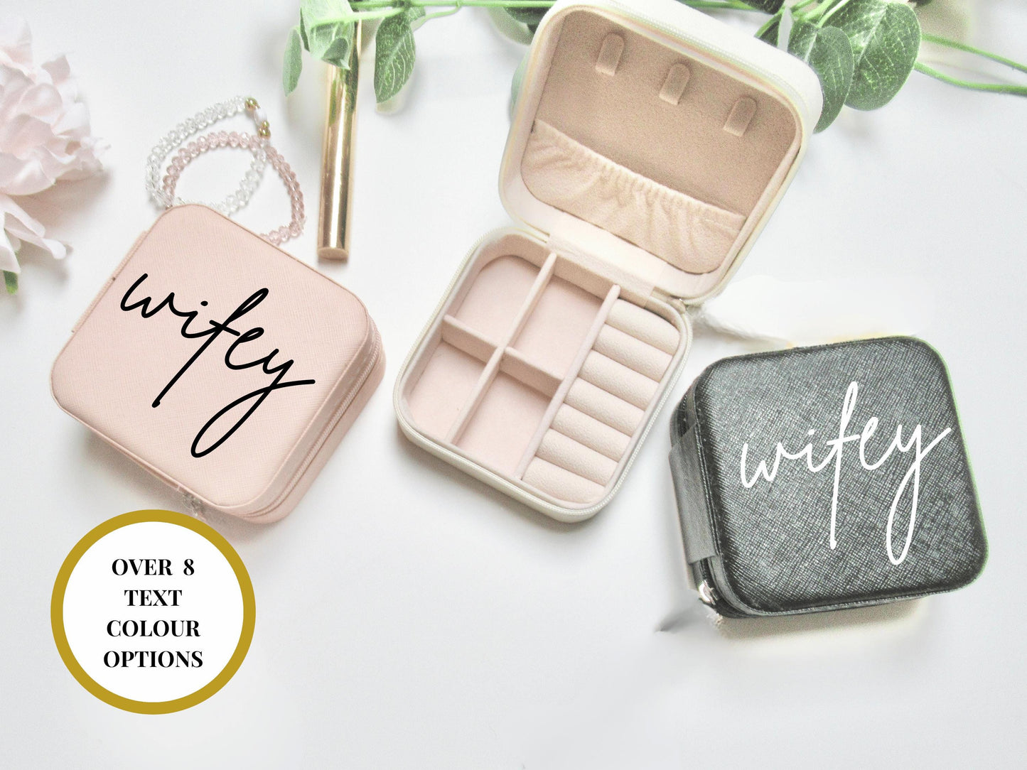 Custom Wifey Jewellery Box/ Bride to Be Faux Leather Travel Accessory Case/ Earrings Necklace/ Ring Holder/ Gift for Her/ Fiance/ Bride