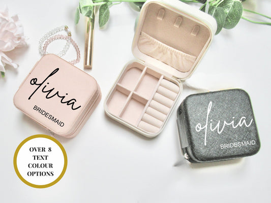 Personalised Bridesmaid Jewellery Box/ Will You Be My Bridesmaid Faux Leather Travel Accessory Case/ Bridal Party/ Team Bride/ Bride Squad