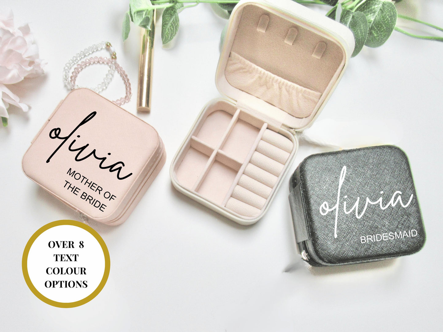 Personalised Mother of the Bride Jewellery Box/ Mother of the Groom Faux Leather Travel Accessory Case/ Bridal Party/ Team Bride Gift