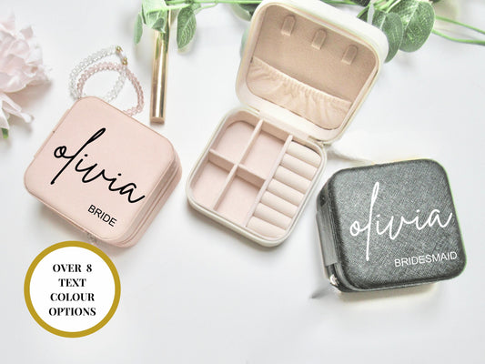 Personalised Bride Jewellery Box/ Bride Engagement Gift Faux Leather Travel Accessory Case/ Bride to Be Hen Party Present/ Team Bride Squad