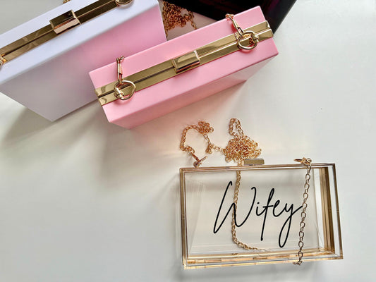 Wifey Engagement Party Acrylic Clutch Bag/ Mrs to Be Purse/ Bride to Be Hen Party Favour/ Engagement Party Gift/ Present for Wife