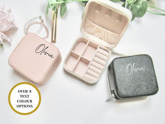 Personalised Jewellery Box/ Faux Leather Travel Accessory Case/ Earrings Necklace/ Ring Holder/ Gift for Her/ Girlfriend/ Fiance/ Wife/ Mum