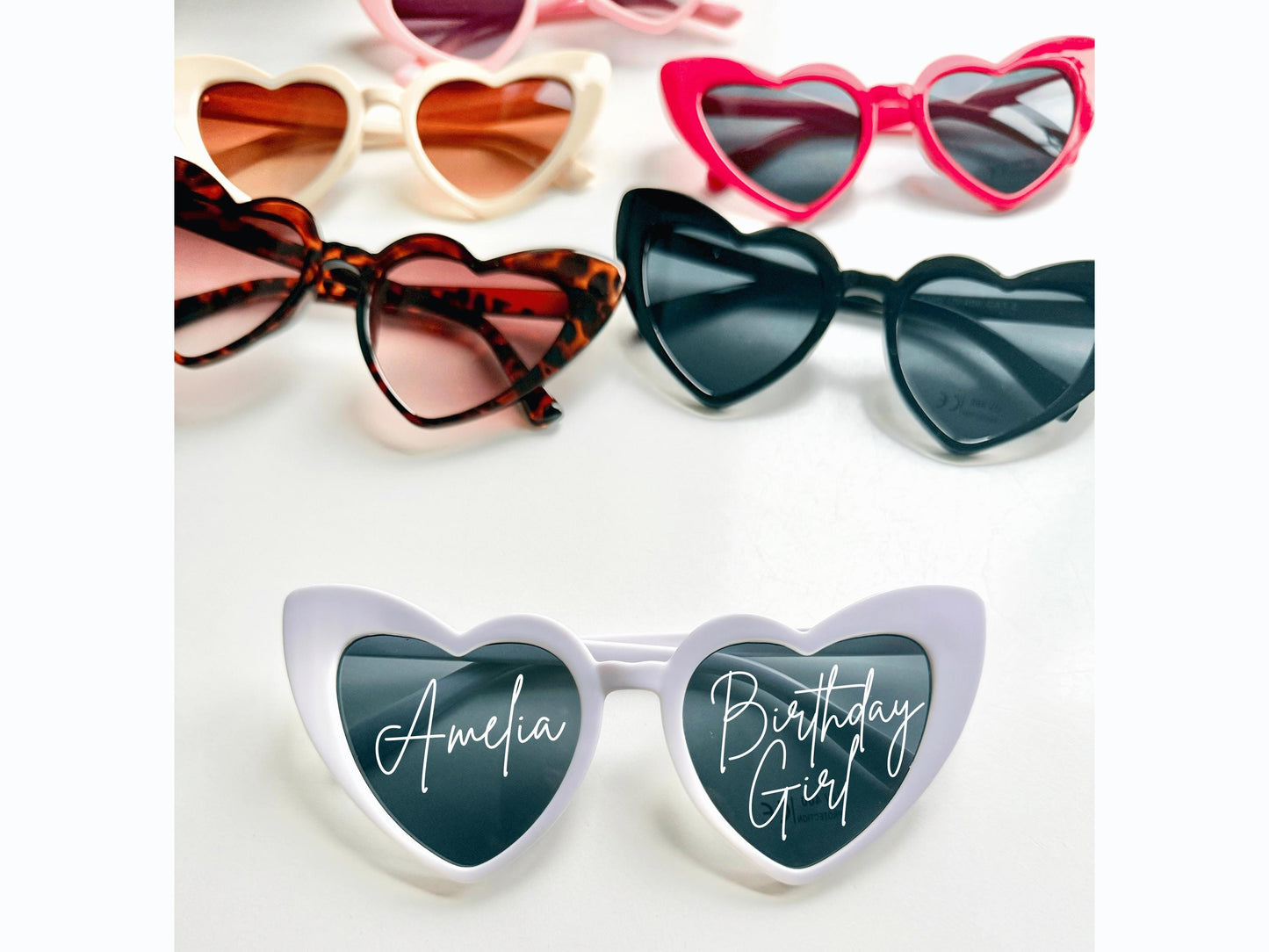 Personalised Birthday Girl Heart Shaped Sunglasses/ Fun Trendy Party Birthday Gift Box Filler Present/ Gift for Her/ Birthday Celebration