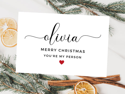 Personalised Youre My Person Merry Christmas Card/ Happy Christmas/ Season Xmas Greetings Card