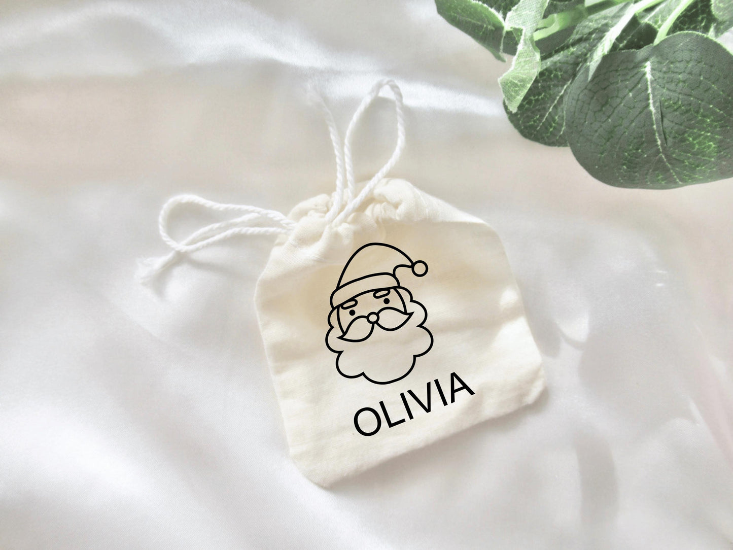 Personalised Santa Cotton Drawstring Bags/ Santa Claus Seasons Greetings Favour/ Merry Christmas Bags/ Stocking Filler Storage Keepsakes