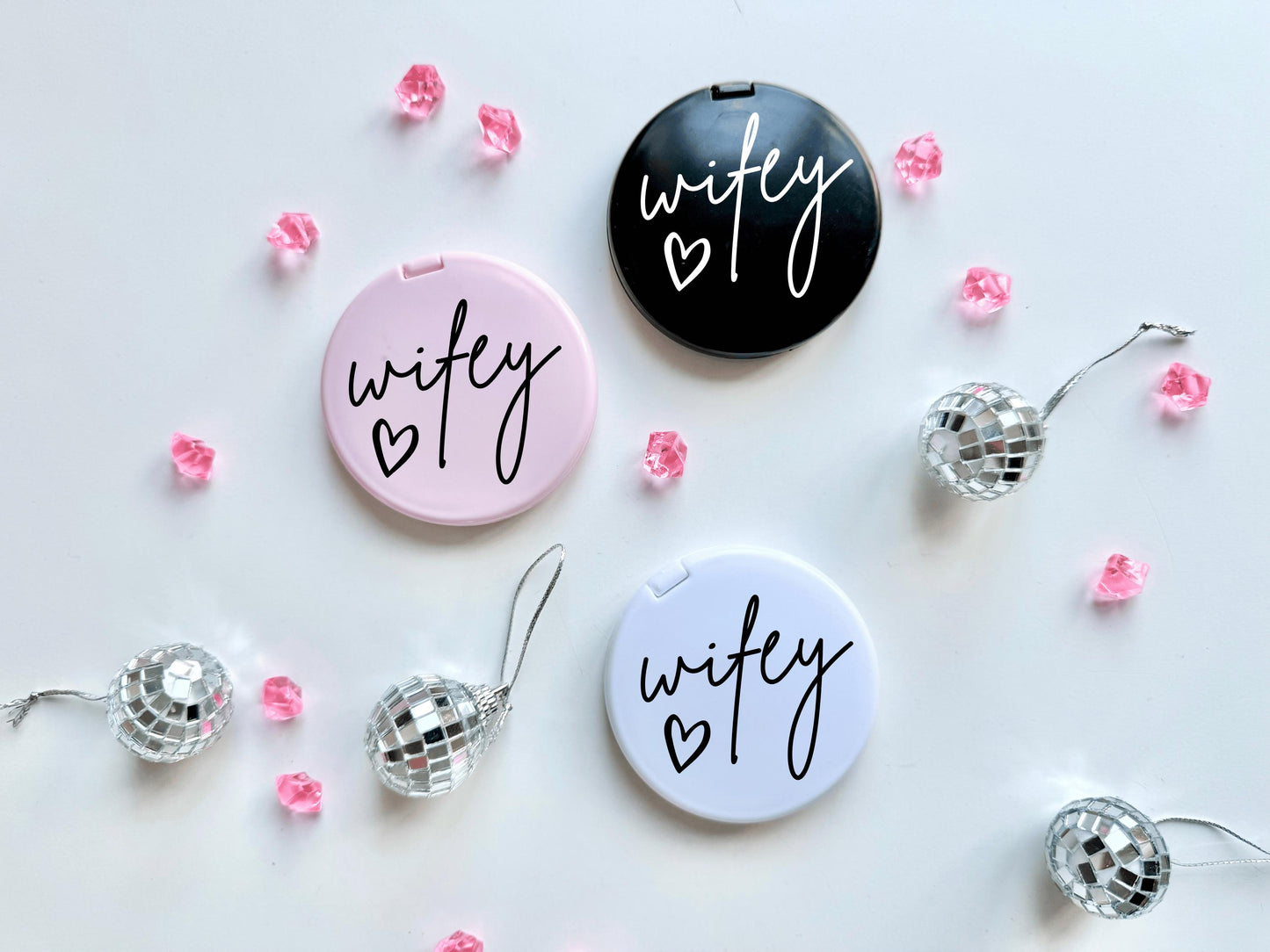 Custom Wifey Compact Mirror/ Bride to Be Pocket Mirror for Handbag/ Engagement Present Travel Cosmetics Mirror/ Gift for Women Pocket Mirror