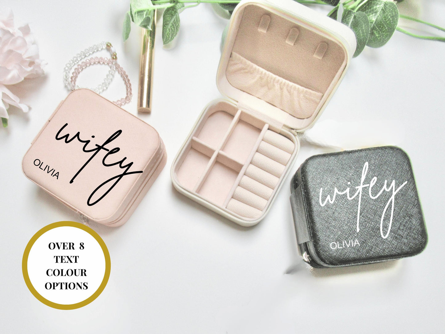 Personalised Wifey Jewellery Box/ Bride to Be Faux Leather Travel Accessory Case/ Bridal Party/ Team Bride/ Bride Squad/ Engagement Gift