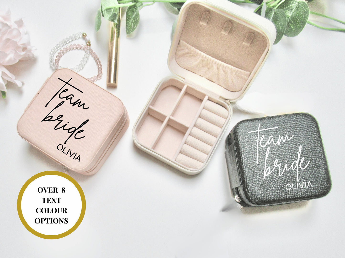 Personalised Team Bride Jewellery Box/ Bride Engagement Gift Faux Leather Travel Accessory Case/ Bride to Be Hen Party Present/ Team Bride