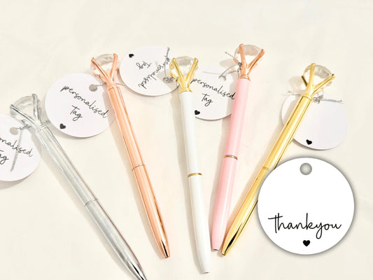 Thank you Pen/ Personalised Rose Gold Diamond Crystal Gift Pen/ Silver Thank You Stationary/ Pink Goodybag Filler/ Gift Box Present