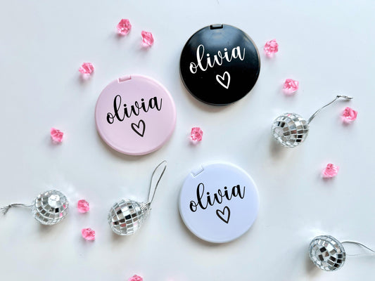 Personalised Compact Mirror/ Pocket Mirror for Handbag/ Travel Cosmetics Mirror/ Gift for Women Pocket Mirror for Her/ Girlfriend/ Wife/ Mum