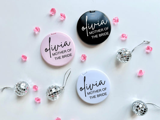 Personalised Mother of the Bride Compact Mirror/ Hen Party Weekend Proposal Box Filler Pocket Mirror/ Bridal Shower Brides Mum Mother Gift