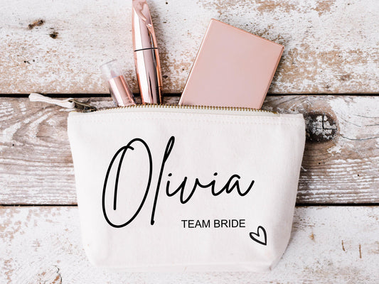 Personalised Team Bride Makeup Wash Bag/ Bridal Shower Gifts for her/ Cosmetic Bag/ Bathroom Accessory bag/ Travel Case/ Toiletries Purse