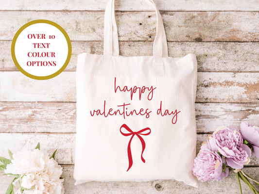 Custom Happy Valentines Tote Bag/ Valentines Day Natural Cotton Weekend Shopper Bag/ Valentines Gift for Her/ Wife/ Girlfriend Party Bag