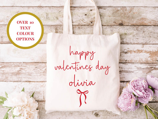 Personalised Happy Valentines Tote Bag/ Valentines Day Romantic Cotton Weekend Shopper Bag/ Valentines Her/ Wife/ Girlfriend Gift Party Bag