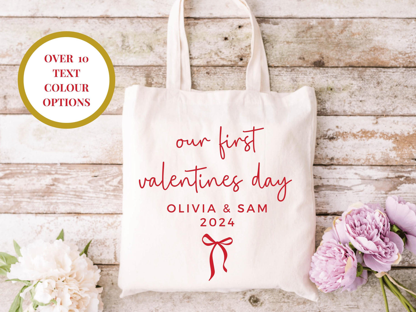 Personalised Our First Valentines Day Tote Bag/ Valentines Day Romantic Cotton Weekend Shopper/ Valentines Her/ Wife/ Girlfriend Gift Bag