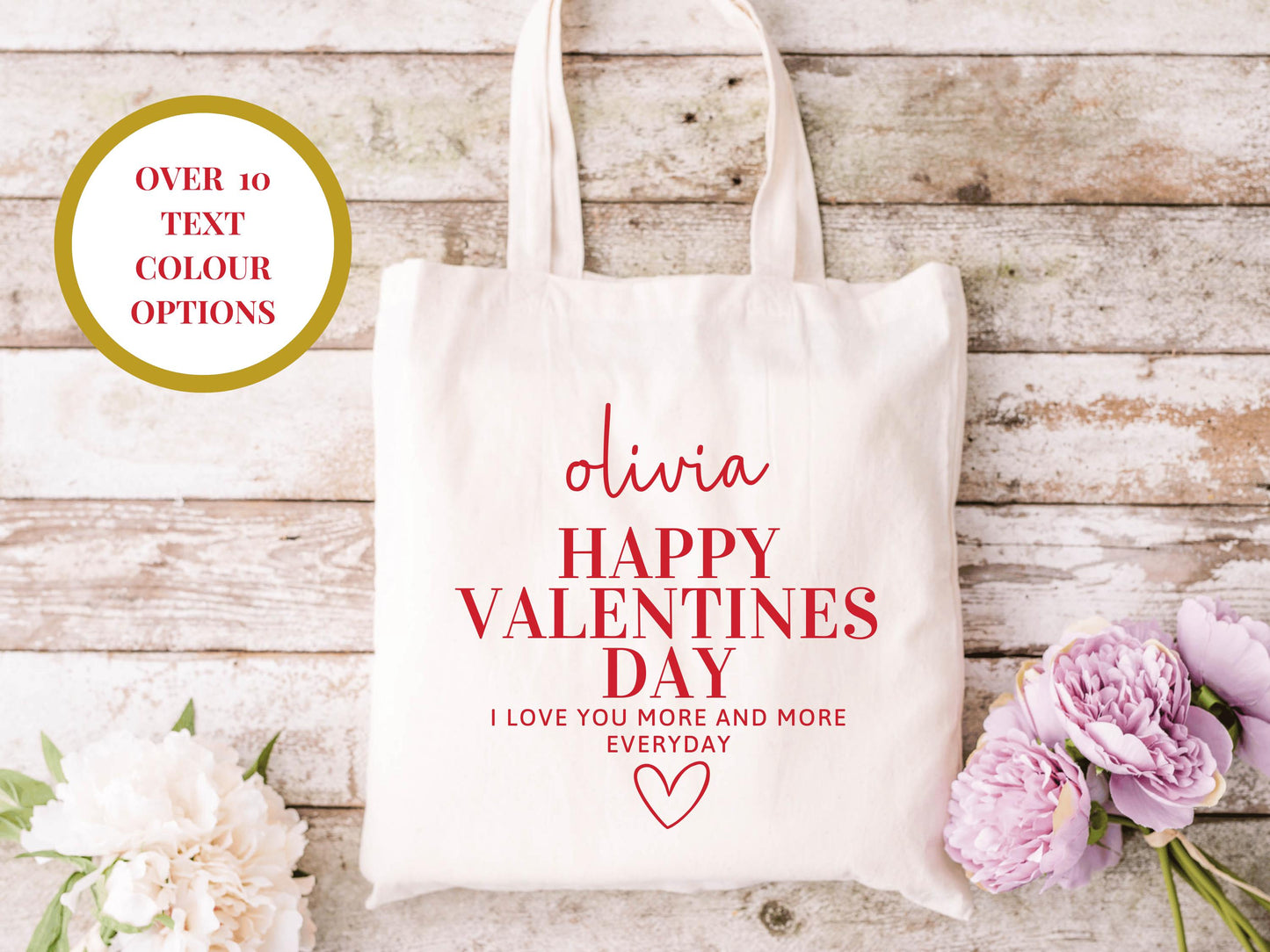 Personalised I Love You More and More Everyday Happy Valentines Tote Bag/ Valentines Day Romantic Shopper Bag/ Valentines Gift for Her/ Wife