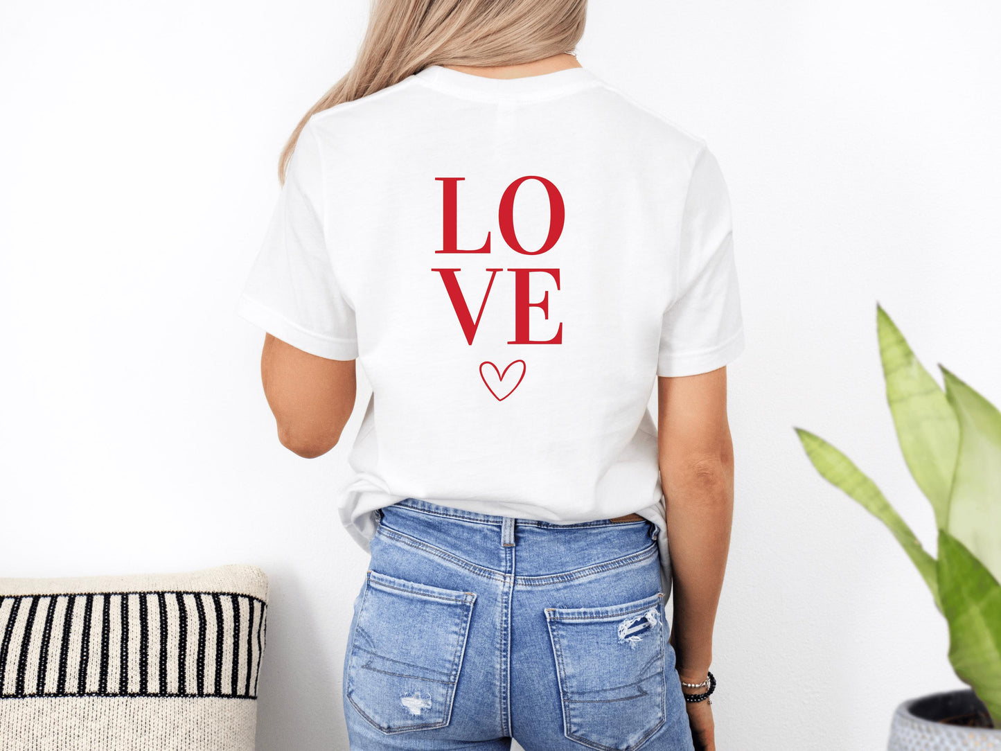 Custom Love Happy Valentines T-Shirt with Heart/ Cute Romantic Gift for Her/ Girlfriend/ Wife/ Short Sleeve Crew Neck Valentines Day