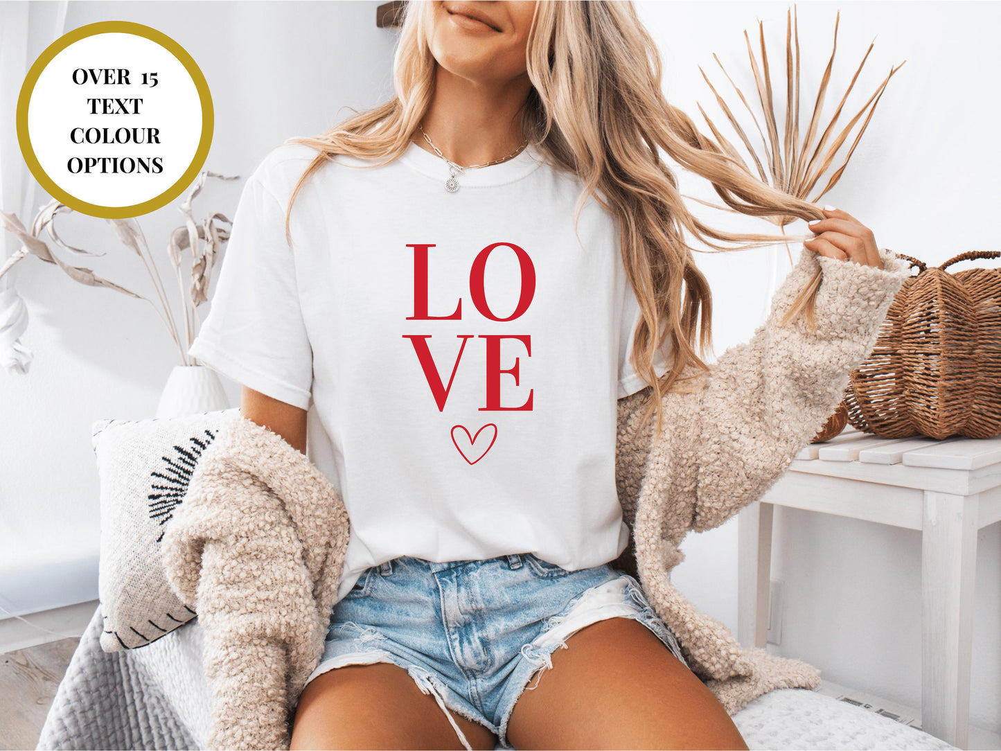 Custom Love Happy Valentines T-Shirt with Heart/ Cute Romantic Gift for Her/ Girlfriend/ Wife/ Short Sleeve Crew Neck Valentines Day