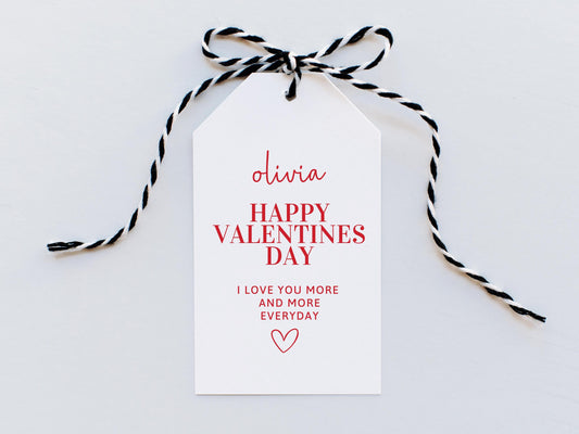 Personalised I Love You More and More Everyday Happy Valentines Day Name Gift Tag with Heart/ Romantic Party Box/ Bag Tag Wrapping