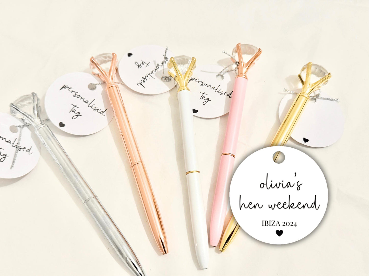 Personalised Hen Weekend Pen Tag/ Team Bride Hen Party Sparkle Party Gifts/ Bridesmaid Proposal Box Filler Bridal Shower Diamond Crystal Pen