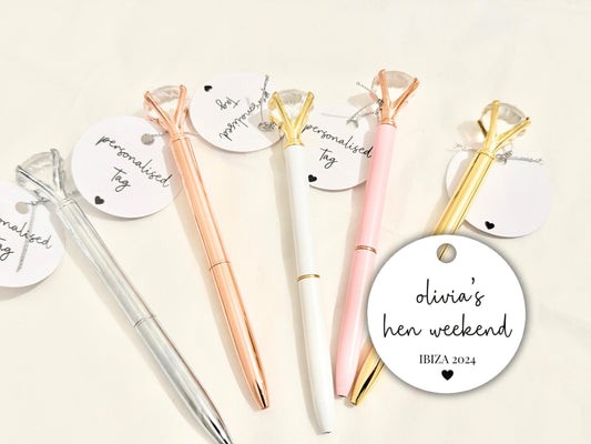 Personalised Hen Weekend Pen Tag/ Team Bride Hen Party Sparkle Party Gifts/ Bridesmaid Proposal Box Filler Bridal Shower Diamond Crystal Pen