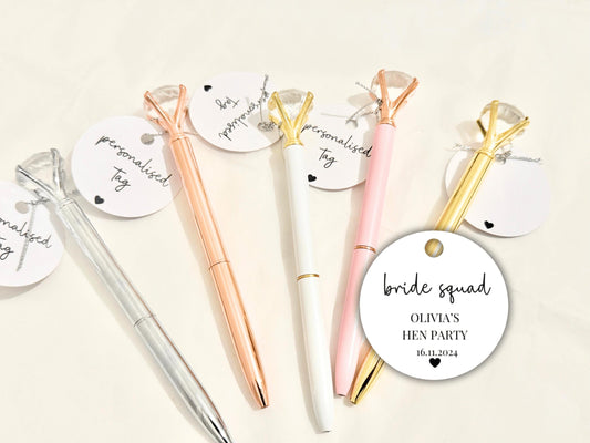 Personalised Bride Tribe Hen Party Pen Tag/ Team Bride Hen Weekend Sparkle Party Gifts/ Bridesmaid Proposal Box Filler Diamond Crystal Pen