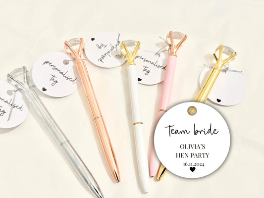 Personalised Team Bride Hen Party Pen/ Team Bride Hen Weekend Party Gifts/ Bridesmaid Proposal Box Filler Bridal Shower Diamond Crystal Pen