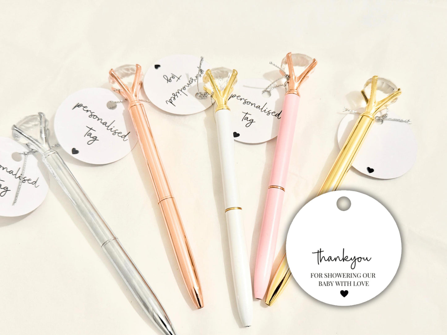 Personalised Thank You for Showering Our Baby With Love Baby Shower Pen/ Gender Reveal/ Mummy to Be Diamond Personalised Crystal Pen