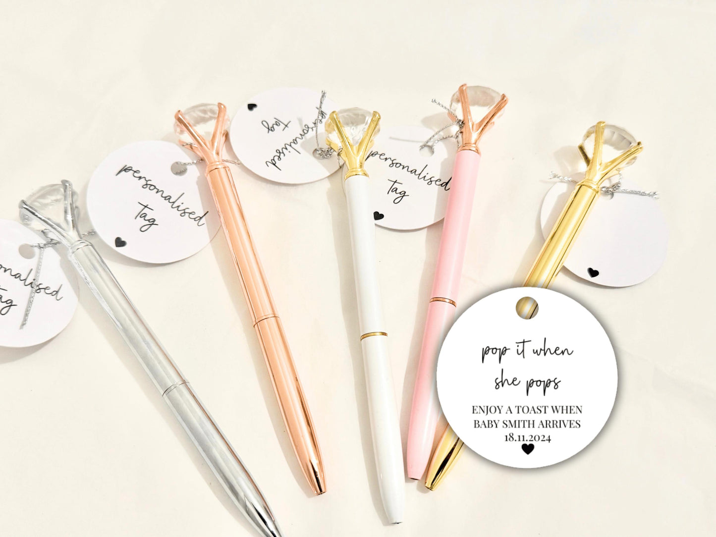 Personalised Pop It When She Pops Baby Shower Pen/ Enjoy a Toast When Baby Arrives Gender Reveal Gifts/ Mummy to Be Diamond Crystal Pen