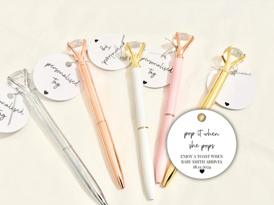 Personalised Pop It When She Pops Baby Shower Pen/ Enjoy a Toast When Baby Arrives Gender Reveal Gifts/ Mummy to Be Diamond Crystal Pen