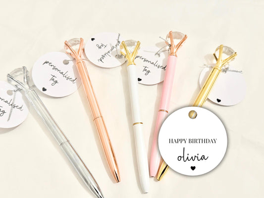 Personalised Happy Birthday Pen Tag/ Sparkle Party Gift Box Filler/ Birthday Party Goody Bag Box Filler Diamond Personalised Crystal Pen