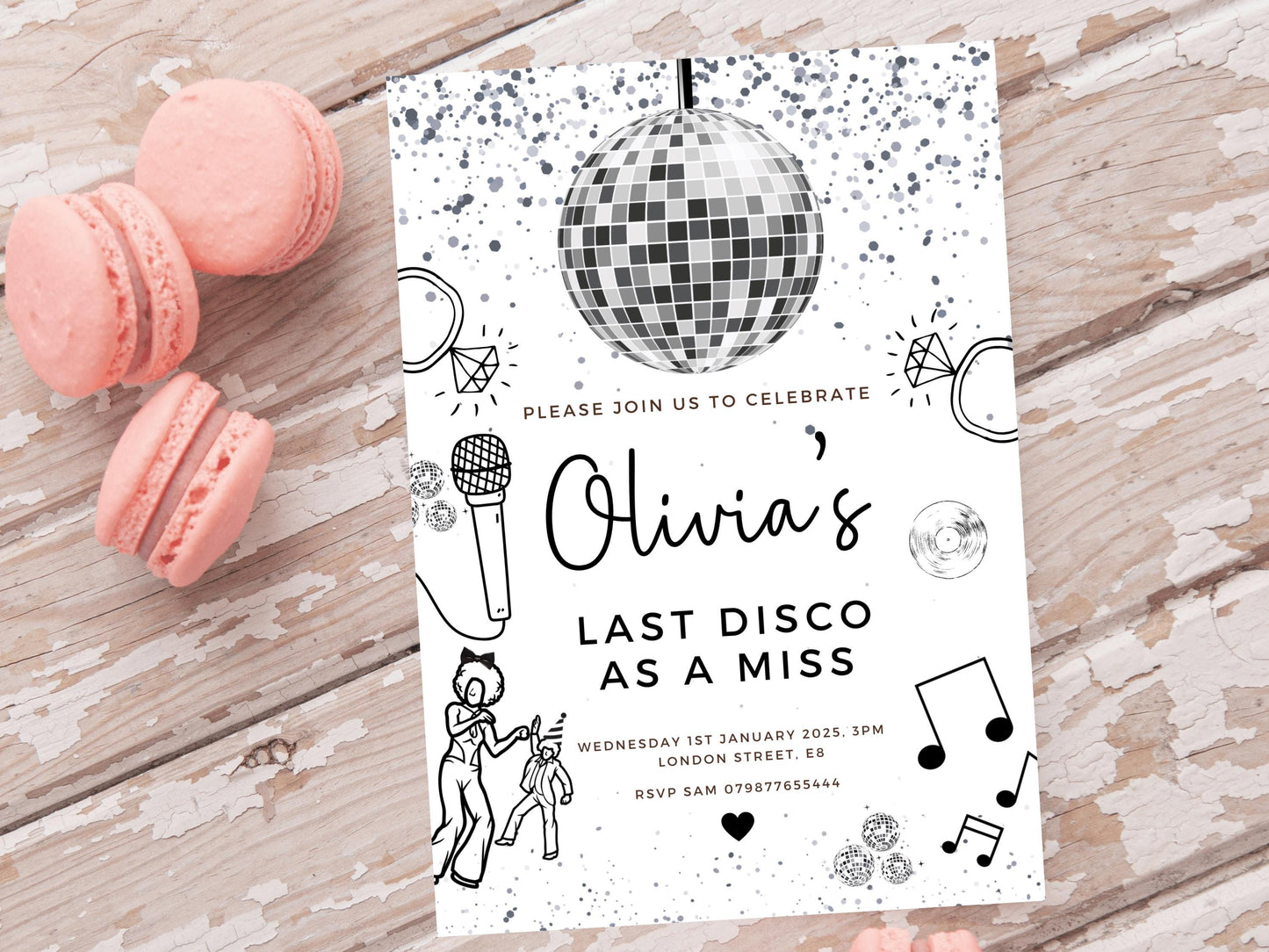 Personalised Last Disco As a Miss Hen Party Invitation/ Silver Disco Ball Bridal Shower/ Lets Party Bachelorette Party/ Printed or Digital