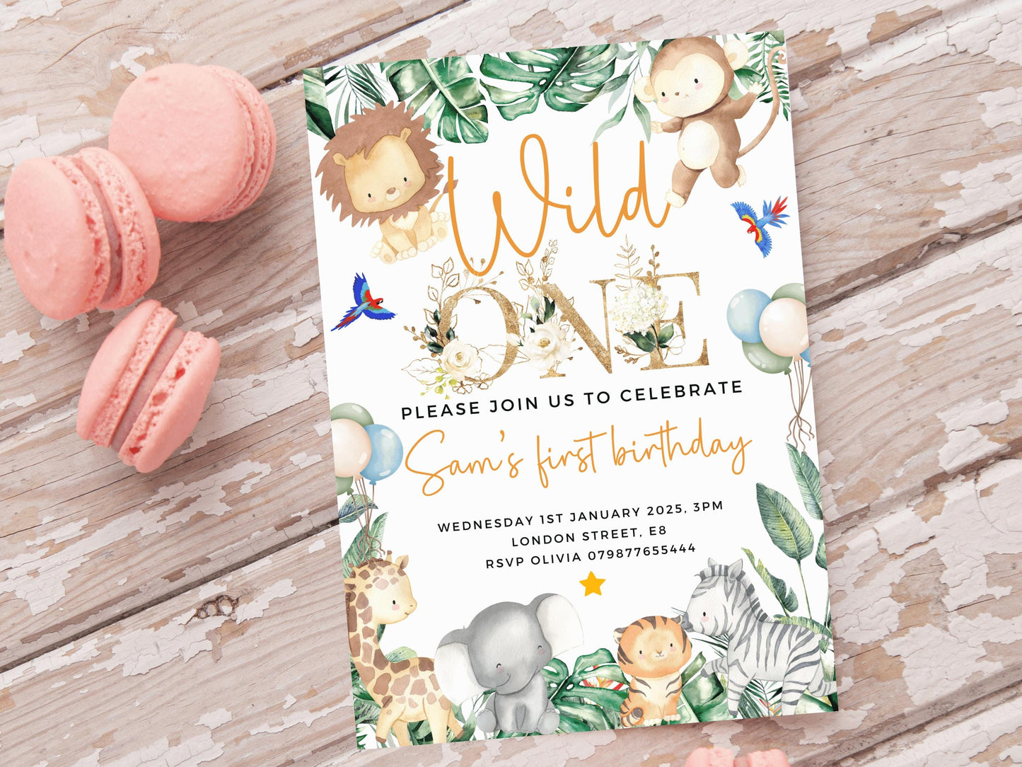 Personalised Wild One Safari Birthday Invitation/ Childrens First Birthday Party/ Jungle Animals Invite/ Giraffe Monkey Printed or Digital