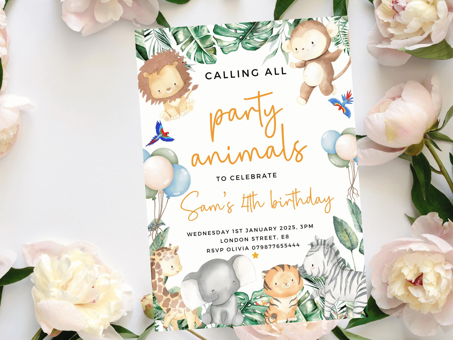 Personalised Calling All Party Animals Safari Birthday Party Invitation/ Childrens Birthday Party/ Jungle Animals Invite/Printed or Digital