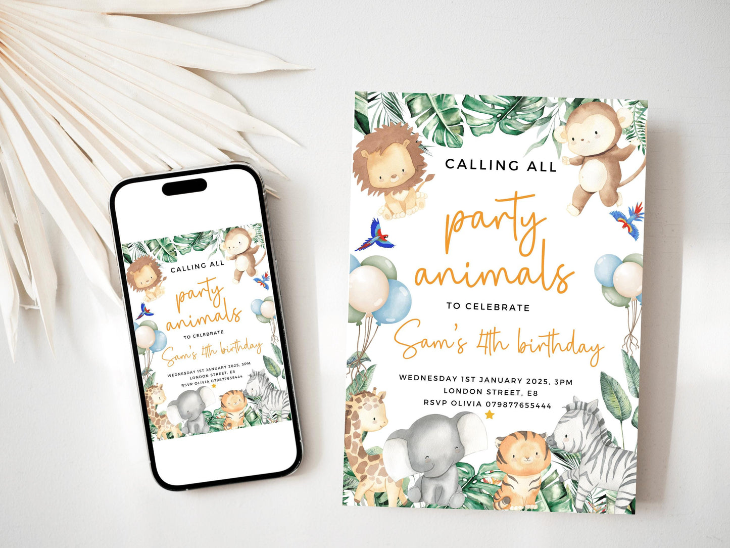 Personalised Calling All Party Animals Safari Birthday Party Invitation/ Childrens Birthday Party/ Jungle Animals Invite/Printed or Digital