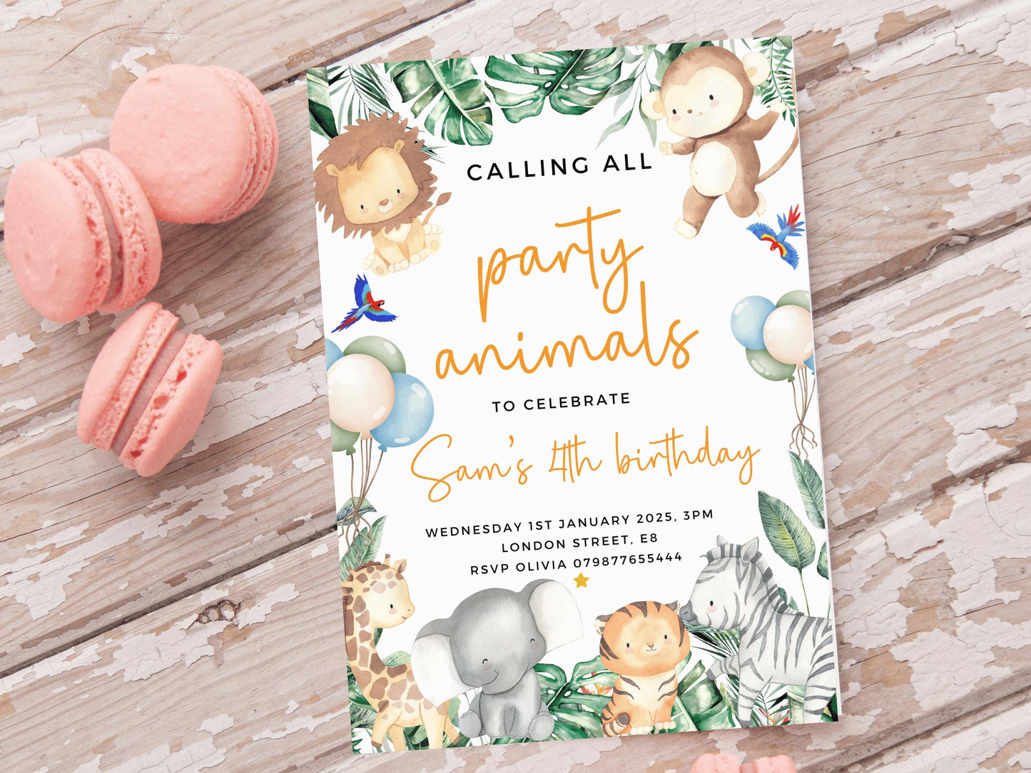 Personalised Calling All Party Animals Safari Birthday Party Invitation/ Childrens Birthday Party/ Jungle Animals Invite/Printed or Digital