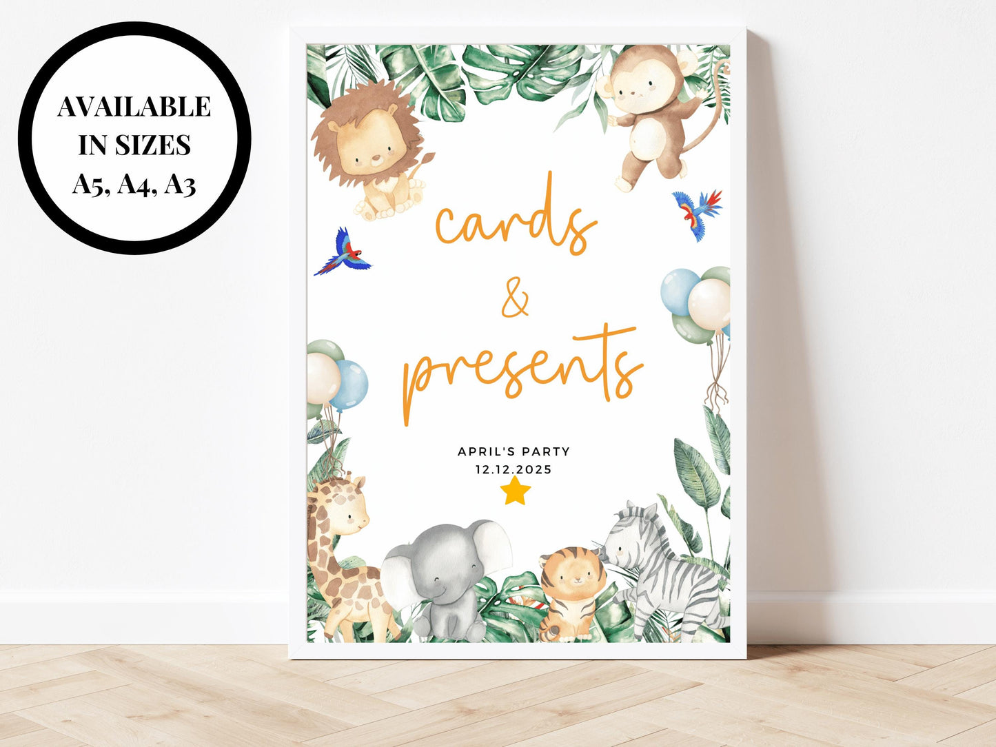 Personalised Cards and Presents Safari Jungle Birthday Party Sign/ Greenery Fun Printed Childrens Animals Happy Birthday Party Gifts Poster