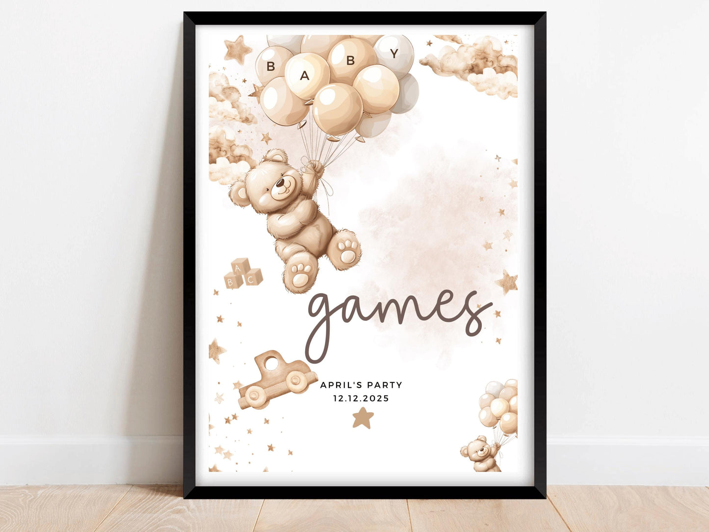 Games Baby Shower Sign/ Personalised Gender Reveal Neutral Bear Poster/ We Can Bearly Wait Party Games/ Brown Balloons Decorations