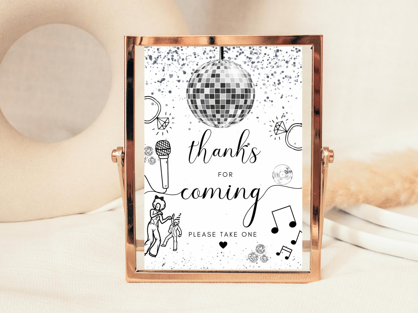 Thanks for Coming Sign/ Personalised Silver Disco Ball Hen Party Please Take a Favour/ Bridal Shower/ Silver Last Disco as a Miss Poster