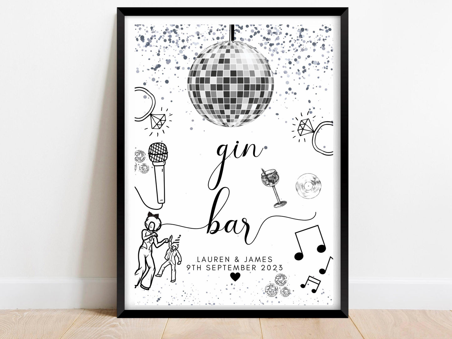 Gin Bar Sign/ Personalised Silver Disco Ball Hen Party Decor/ Drinks Alcohol Cocktail Bridal Shower/ Silver Last Disco as a Miss Poster