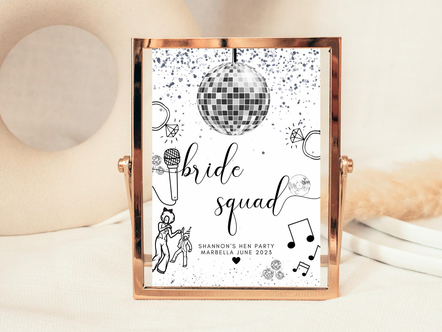 Bride Squad Sign/ Personalised Silver Disco Ball Hen Party Decor/ Bridal Shower Keepsake/ Silver Theme Bachelorette/ Last Disco Poster