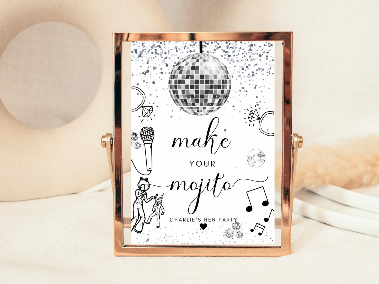 Make Your Mojito Sign/ Personalised Silver Disco Ball Hen Party Decor/ Drinks Alcohol Cocktail Mocktail Bridal Shower/ Last Disco Poster