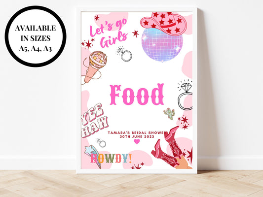 Food Sign/ Last Rodeo Personalised Cowgirl Disco Ball Hen Party/ Bridal Shower/ Last Disco/ Let's Go Girls Nashville/ Nash Bash Country Sign