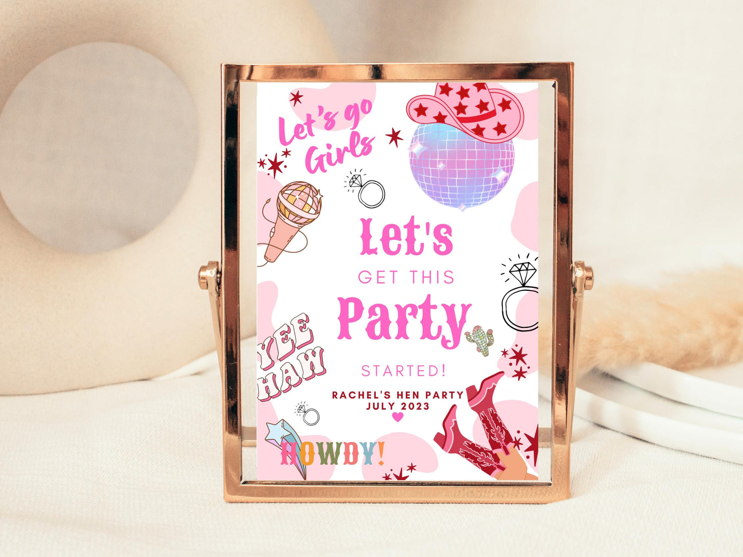 Lets Get This Party Started Last Rodeo Sign/ Cowgirl Disco Ball Hen Party/ Bridal Shower/ Let's Go Girls Nashville/ Nash Bash Country Sign