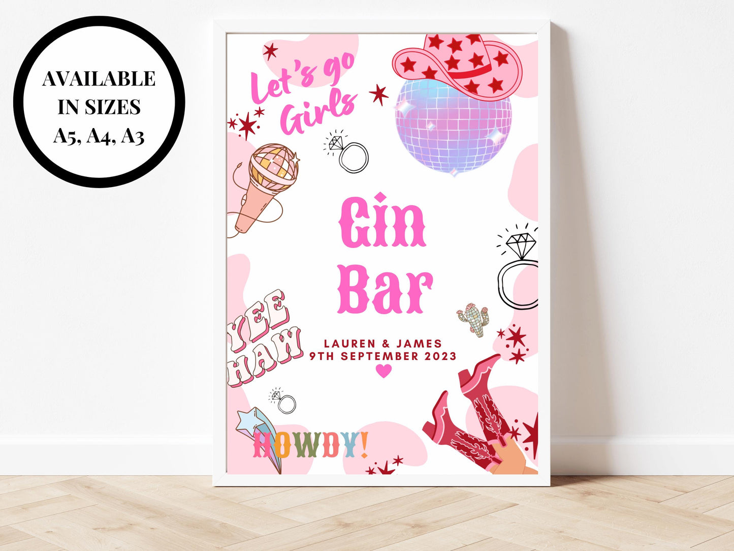 Gin Bar Sign/ Last Rodeo Personalised Cowgirl Disco Ball Hen Party/ Drinks Alcohol Cocktail/ Let's Go Girls Nashville/Nash Bash Country Sign