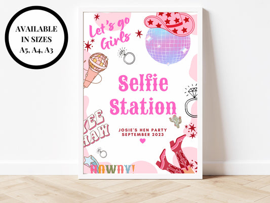 Selfie Station Sign/ Last Rodeo Personalised Hen Party/ Photo Booth Photography Photo/ Let's Go Girls Nashville/ Nash Bash Country Sign