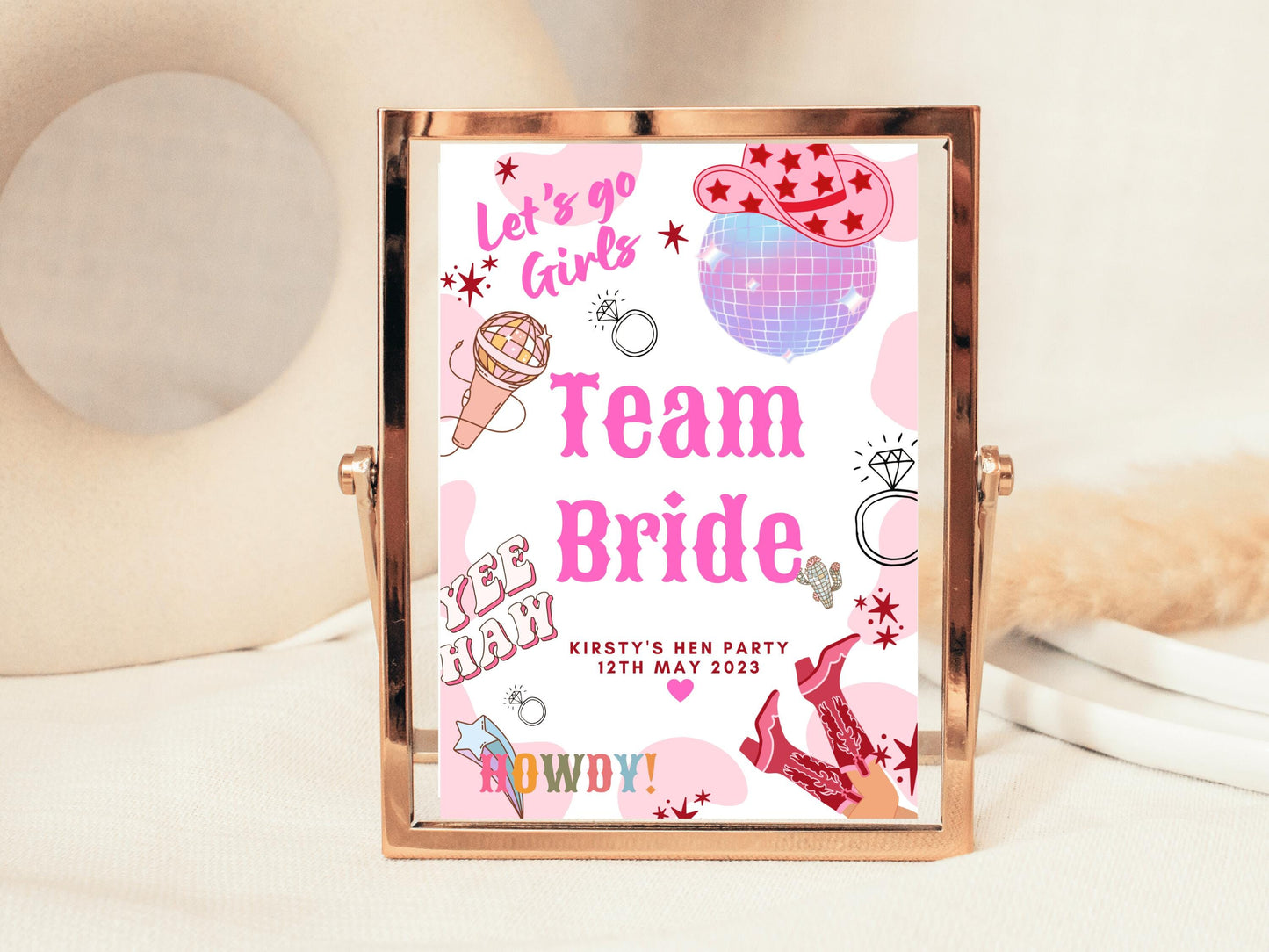 Team Bride Sign/ Last Rodeo Personalised Disco Ball Hen Party/ Bride Tribe Squad/ Let's Go Girls Nashville Poster/ Nash Bash Country Sign