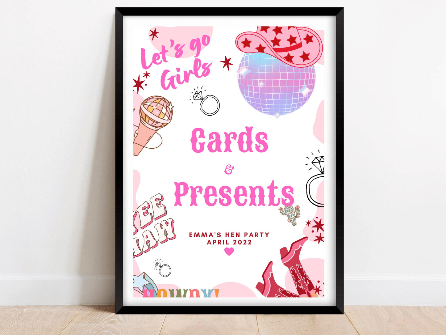 Cards and Presents Sign/ Last Rodeo Personalised Disco Ball Hen Party/ Let's Go Girls Nashville/ Nash Bash Country Gifts Sign