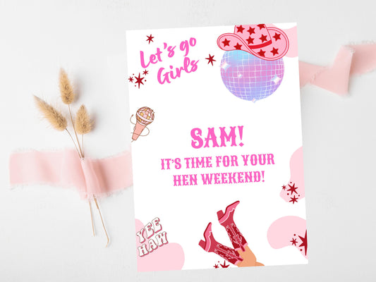 Its Time For Your Hen Weekend Card/ Last Rodeo Personalised Disco Hen Party/ Let's Go Girls Nashville/ Nash Bash Country Gifts Greeting Card